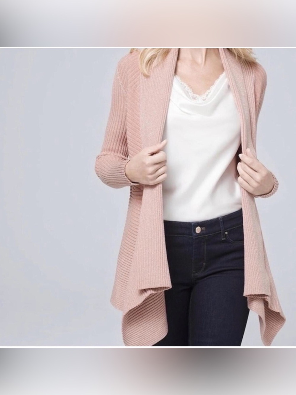White House Black Market Blush Pink Open-Front Ribbed Cardigan